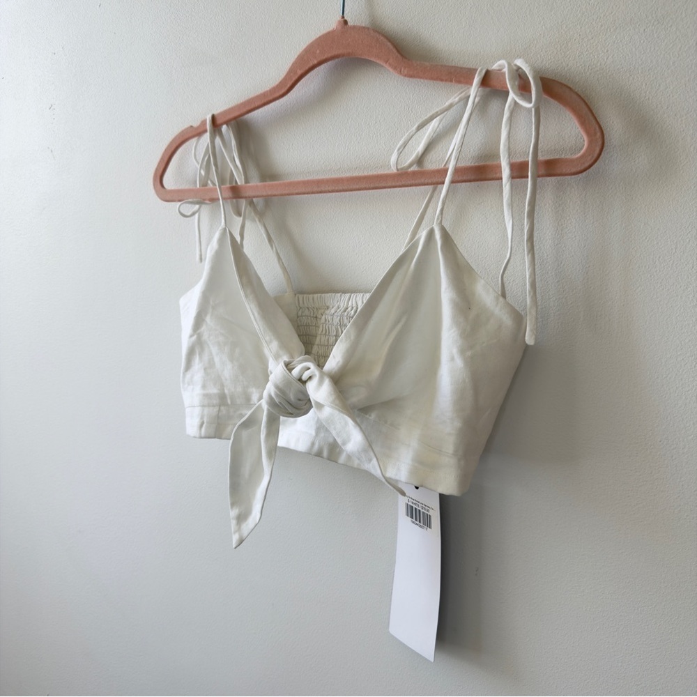 NARY Koh Kong White Linen Tie Strap Shirred Bandeau Top Size Small GARMENTORY - Picture 3 of 8